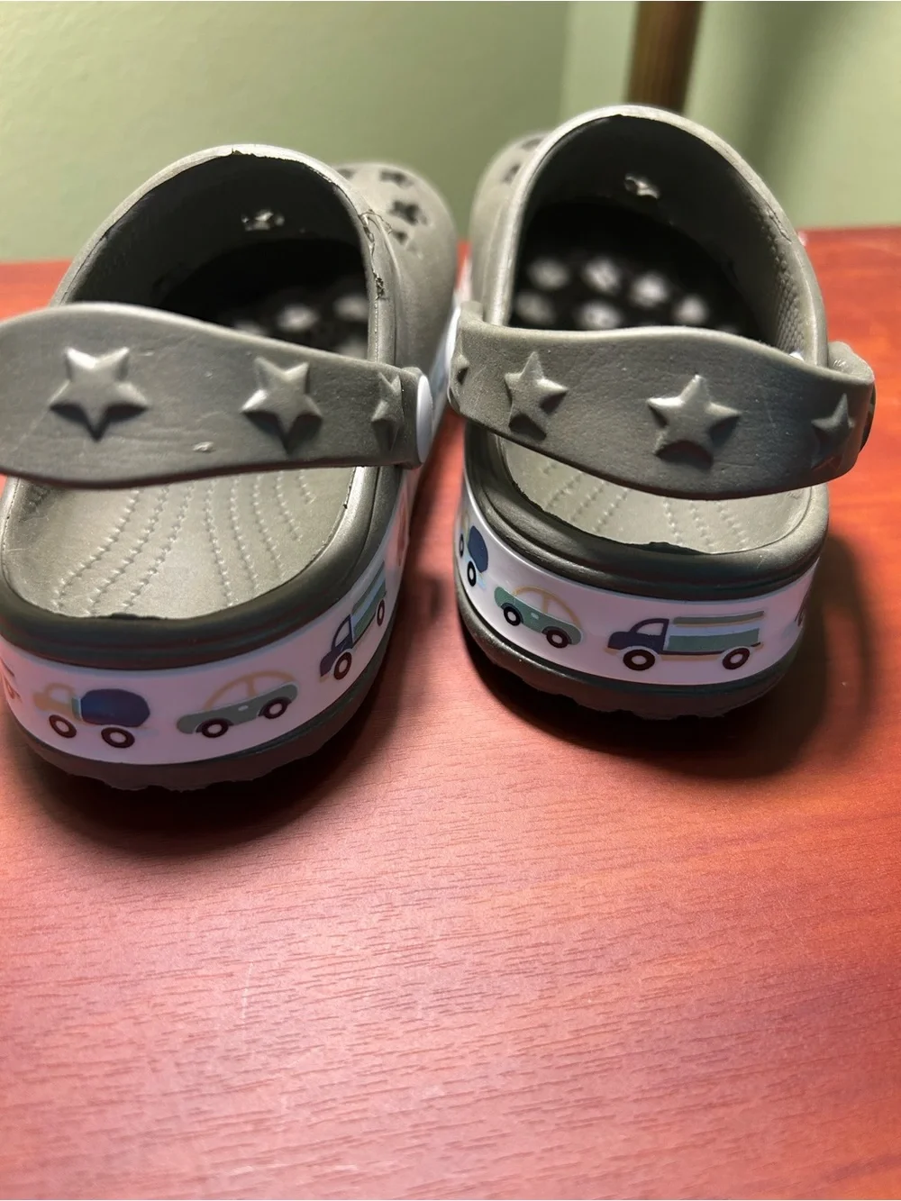 Kids Star-Cut Slip-On Clogs in Olive Green with Vehicle Accent